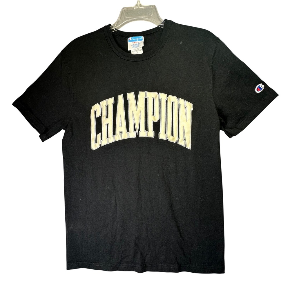 Champion Arch Logo Graphic T-Shirt Black Streetwear Sportswear Small Collegiate